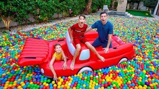Five Kids Raining Colored Ball Pits Balls | Funny challenges with Vania and Mania