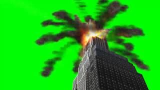 meteor hits skyscraper  - green screen effects - free use