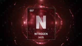 Nitrogen as Element 7 of the Periodic Table 3D animation on red background in English language