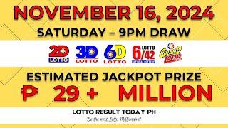 WATCH: PCSO Live Lotto Result Today 9PM November 16, 2024 | LRT PH