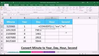 How to convert minutes to year, day, hour, second in excel