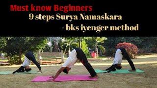 9 Steps Vaidika Surya Namaskar  for beginners || Sun Salutation || B.K.S. IYENGAR METHOD