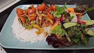 tawa fish vegetable with white rice and salad