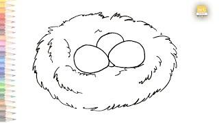 very easy Nest drawing with bird eggs | How to draw Bird's nest drawing simply