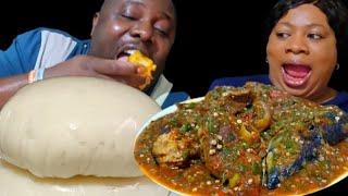 Couple's Funny  Asmr African mukbang game with pounded yam fufu and okra soup