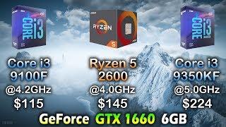 i3 9100F vs Ryzen 5 2600 vs i3 9350KF | GeForce GTX 1660 | Tested in 17 PC Games 1080p 1440p 4K