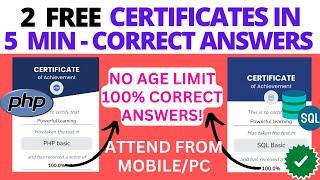 2 FREE CERTIFICATES IN 5 MINUTES | 2 FREE QUIZ CERTIFICATES IN 5 MINUTES| PHP AND SQL CERTIFICATES