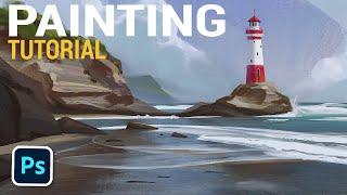 LANDSCAPE DIGITAL PAINTING! (Concept Art Tutorial) Lighthouse