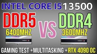 I5 13500 VS I5 13600K VS R5 7600 DDR5 VS DDR4 + RTX 4090 OC 1080p how much the difference in gaming