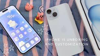iPhone 15 (blue) unboxing + iOS 17 customization ️ sleepydaze phone theme | aesthetic kawaii chill