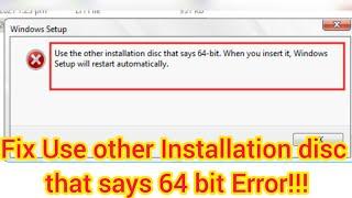 Fix "Use Another Disk which says 64 bit Error" Easily l Windows Installation Error