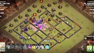 Clash of Clans, атака на тх 10, гиги+синяки+ведьмы, три звезды