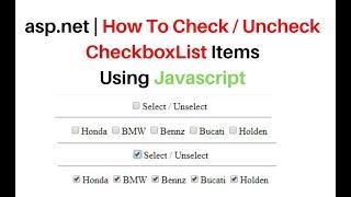 How To check Uncheck All Checkboxes In CheckboxList | javascript asp.net