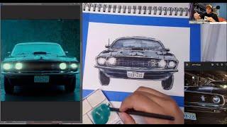 CLASE DE DIBUJO 60 / AUTOMOVIL MUSTANG BOSS 429 JOHN WICK / (Principiantes)