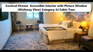 Carnival Firenze Accessible Interior w/Picture Window Walkway View Category 4J Cabin Tour April 2024