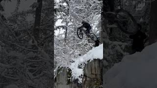 Jumping a Snowy Road Gap on my Mountain Bike #mountainbiking #snow #mtb