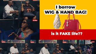 I borrow WIG and HAND BAG! Is that called fake life or packaging?