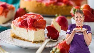 Creamy Cheesecake with Vibrant Strawberry Topping (and NO Water Bath)