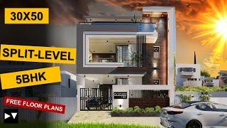 30x50 | 5 BHK  SPLIT-LEVEL House plan | 165 Gaj | 1500 sqft | 30*50 house plan 3d || DV Studio