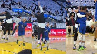 LeBron James tried to block Steph Curry’s shot during warmups 