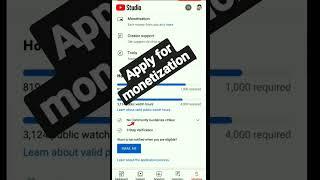 Apply for monetization youtube channel #monitization #shorts