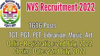 NVS Recruitment Notification 2022 I Apply Online Principal PGT TGT & Others 1616 Vacancies 2022