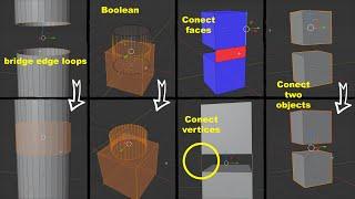 Blender 2.9: how to connect or join or Merge or Boolean two objects or vertices