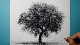 Drawing a Tree / Cool Technique / Ballpoint Pen / Scribble Art Therapy / Day 017