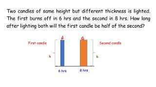 Two candles of same height but different thickness is lighted. The first burns off in 6 hrs...