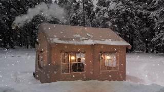 SNOW CAMPING WITH A WARM INFLATABLE TENT BY THE STREAM