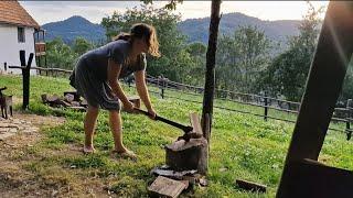 Day life of one family living far from civilization in an abandoned village