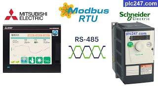 Mitsubishi HMI "Modbus RTU" Schneider ATV312 Tutorial