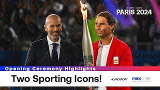 #Paris2024: Zinedine Zidane passes Olympic flame to Rafael Nadal in front of Eiffel Tower