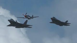 F-22, F-35, and P-51. USAF Heritage Flight.  Pacific Airshow. Sunday. 2023. 4K 60fps.