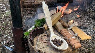 Bushcraft birch Spoon Carving in 30min into the wood | Handmade Forged knifes | How To Carve A Spoon