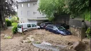 Heftiger Erdrutsch in Lindau am Bodensee durch starkes Hochwasser