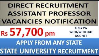 Direct Recruitment of Assistant Professor Vacancies in State University | Rs 57,700 pm | PG/UGC NET