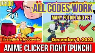 All Codes Anime Clicker Fight Punch Roblox | December 3, 2022