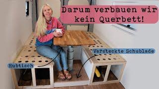 Bett mit Hubtisch im Camper Van | Längsbett oder Querbett? | Ducato Ausbau Vlog - Teil 6