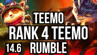 TEEMO vs RUMBLE (TOP) | Rank 4 Teemo, 1400+ games, 6/3/10 | KR Challenger | 14.6