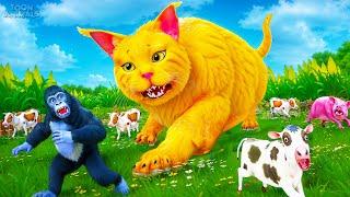 Giant CATS vs Farm Animals: Gorilla and Animal Friends Thrilling Rescue Adventure! | Animals Cartoon