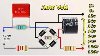 Auto Volt Covert #220V AC To 3v 6v 9v 12v 24v 36v 48v 68v 98v 110v 120v DC led drive circuit