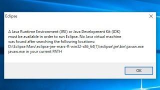 A Java Runtime Environment JRE or Java Development Kit JDK must be available in order to run Eclipse