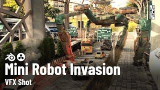 Mini World Robot Invasion (Short Sci-Fi VFX shot + Breakdown) | Blender 3D