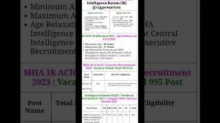 Intelligence Bureau (IB) new vacancy 2023  || IB ACIO  recruitment #shorts