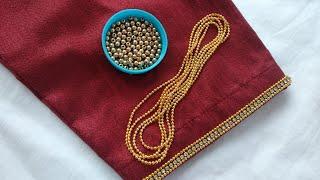 Most beautiful and simple Aari sleeve design with normal needle in stitched blouse|maggam work