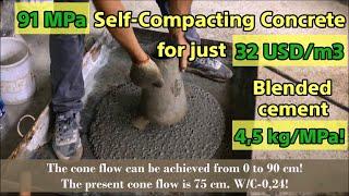 How we made 91 MPa Self-compacting concrete for 32 usd/m3 │SCC production│SCC mix│SCC  tests│