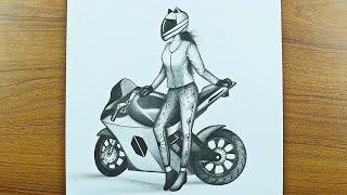 How to draw a Girl with bike with Pencil Sketch | Sketching Video | Learn to Draw