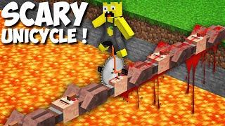 long VILLAGERS BRIDGE vs SCARY UNICYCLE WITH SAW WHEELS in Minecraft ! DEADLY BIKE VS VILLAGERS !