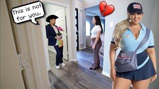 Giving the mail lady flowers to see my wife’s reaction! 🫣